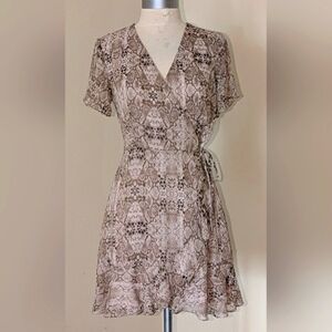 All in Favor Isabella Tan Ruffled Wrap Mini Dress Size S